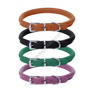 Ace Rolled Super SOFT Leather Dog Collar (Tan, Black, Green, Purple, Dark Brown)